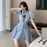 MQTIME  -  2024  New Academy Style Set with Slim Striped Shirt, Dress, Shorts, Two Piece Casual Versatile Set summer for women