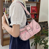 MQTIME  -  Retro American Style Y2k Metal Rivets Large Capacity Armpit Bag Super Cool Pu Pink Storage Bag Women Bags Single Shoulder Bag