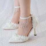 MQTIME  -  Lolita Female Shoes Heels White Heels White Wedding Bridal Shoes Luxury Heels Bow Elegant Women's White Shoes Stilettos