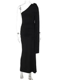 MQTIME  -  Spring Women's New Fashion Single Shoulder Wrinkle Slimming Solid Dress Temperament Commuting Female Elegant Sexy Party Dresses