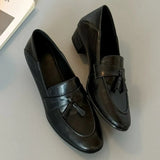 MQTIME  -  Retro British Style Round Toe Women's Loafers Tassel Detail Soft Leather Chunky Heel Pumps Women Comfort Casual Shoe Single Shoe
