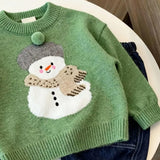 MQTIME  -  Kids Baby Girls Sweater New Winter Snowman Jacquard Thicken Warm Toddler Girls Knitwear Versatile Infant Boys Green Pullovers