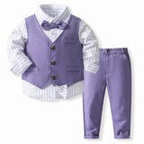 MQTIME  -  4Piece Spring Toddler Boy Clothing Korean Fashion Stripe Gentleman Vest Long Sleeve Baby Tops+Pants+Tie Children's Sets BC1238