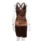 MQTIME  -  Summer Women's Clothing Deep V Neck Backless Sexy Elegant Party Dress For Woman Polyester Short Bodycon Ruched Sleeveless