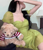 MQTIME  -  Slimming Bubble Hem Square Ne Chiffon ort Dr Women's Sexy Summer Sle Princ Waist Cinched Skirt