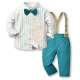 MQTIME  -  Toddler Kids Boys Gentleman Clothing Sets Long Sleeve Bowtie Striped Shirt+Suspenders Pants Little Boy 2PCS Outfits