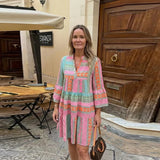 MQTIME  -  Elegant Printed Women's Dress Half Sleeve V-Neck A-Line Loose Lady Dresses Spring Summer Fashion Female Vacation Robe