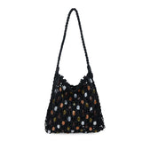 MQTIME  -  Women's Small Rope-Woven Bead Drawstring Handbags Daily Beach Casual Hobo Shoulder Bag Summer Crossbody Bags