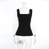  MQTIME  -  Simple Temperament Square Collar Zippers Vest Women's Summer Fashion Solid Color Sleeveless Tank Tops Chic Commuter Slim T-Shirt