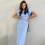 MQTIME  -  2024 Spring/Summer New Temperament Women's Dress With Split Wrap Hip Skirt Solid Color Midlength Skirt Elegant Long Skirt