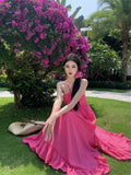 MQTIME  -  Dresses Women Floral Printed Ruffles Elegant Holiday Beach Wedding Party Cocktail Dress Backless Fairy Princess