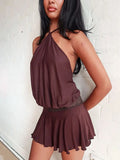 MQTIME  -  Casual Halter Backless Mini Dress Women Sexy Sleeveless Off-shoulder Waist Cinching Short Dresses Lady Vacation Party Vestidos