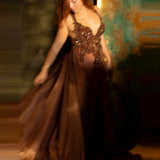MQTIME  -  Glitte Beading Tulle Evening Gown Sexy Deep V‑Neck Crystals Mesh A‑Line Pregnant Women Party Dress Summer Photography Dresses