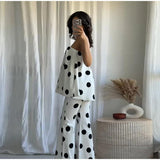 MQTIME  -  Sexy Polka Dot Women's Top Pants Sets Off Shoulder Backless Tube Top High Waist Straight Pant Female Suit Summer Lady Outfits
