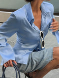  MQTIME  -  French Temperament Turn Down Collar Long Sleeve Single Breasted Basic Office Lady Women Shirt
