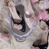 Mqtime  Pink Lolita Shoes for Women  Wedges Shoes for Women  Wedding Shoes Bride  Luxury Shoes Black Y2k Shoes for Ladies Pearl