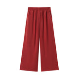 MQTIME  -  Summer Holiday Women Fashion Solid Elastic Waist Wide Leg Pants Female Casual Slim Side Pockets Folds Decorate Trousers
