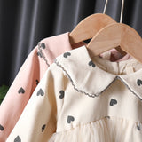 MQTIME  -  Cute Baby Girls Dresses Spring Autumn Long Sleeved Loveheart Mesh Princess Dresses 1-6Years Old Korean Girl Casual Dress