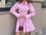  MQTIME  -  Autumn Commuting Collar Shirt, High Grade, Concealed Waist, Long Sleeve, A-line Skirt, Short Skirt, Women's Wear