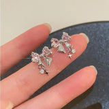 Mqtime Korean Bowknot Zircon Stud Earrings for Women Trendy Cute Pink Crystal Earrings Personality Y2k Earring Girl Party Jewelry Gifts