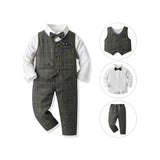 MQTIME  -  Toddler Kids Boys Gentleman Clothing Sets Children Boy Long Sleeve Bowtie White Shirts Tops+Vest+Pants Outfits Suits