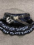  MQTIME  -  Summer Vintage Gothic Denim Skirt Women Y2K Punk Fashion Leopard Print Mini Skirt Grunge Streetwear Fur Patchwork Clothes New