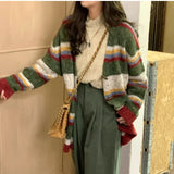 MQTIME  -  Striped Sweater Jacket Autumn New Style Loose Slimming Contrasting Long Sleeved Knitted Sweater