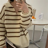 MQTIME  -  Women Sweater Autumn Winter Knitted Pullovers V-neck Bottoming Shirts Stripes Jumpers Long Sleeve Female Basic Tops