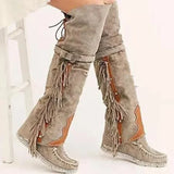 MQTIME  -  Retro Women's Over The Knee Boots Bohemian Style Casual Shoes Fashion Suede Platform Boots for Woman Designer Shoes Botas Mujer