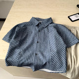 MQTIME  -  Boys' Suit Spring and Summer New Childrens Wear Korean Boy Baby Striped Short-sleeved Lapel Shirt Loose Shorts Two Sets