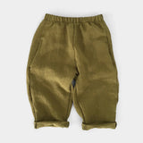  MQTIME  -  Mori Retro Cotton Linen Boys And Girls Straight Pants Summer New Elastic Waist Loose Casual Pant With Pocket Children's Trousers