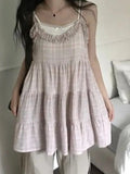  MQTIME  -  Korean Chic Plaid Summer Sweet Sleeveless Edible Tree Fungus All Match Dresses