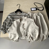  MQTIME  -  Set Spring and Summer New Childrens Clothing Korean Style Boys and Girls Vest Striped T-shirt Turnips Pants Three Sets
