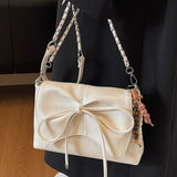  MQTIME  -  Retro Cute Japanese Style PU Leather Bow Shoulder Bag Kawaii Underarm Bags Crossbody Bag Large Capacity Storage Bags Woman Bag