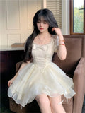 MQTIME  -  2024 Summer Sweet Fairy Mini Dress Elegant Women Princess Sleeve Bowknot Evening Party Short Dress Beach Fashion Dress Korean