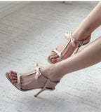 MQTIME  -  Luxury Rhinestones Hollow out Wing Women Gladiator Sandals Fashion Summer Satin Stiletto High heels Female Wedding Banquet Shoes