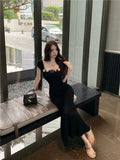 MQTIME  -  Women Mint Mambo Style Short Sleeved Dress Women's Summer Korean Chic Waist Slimming A line Long Dresses