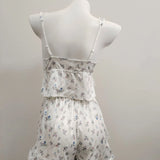  MQTIME  -  Floral patchwork camisole shorts pajama set, rustic style, spring and autumn pure desire thin home clothes for girls