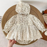  MQTIME  -  New Spring Toddler Baby Girl Romper+Hat Long Sleeved Cotton Print  Lace Splicing Newborn Baby Jumpsuit Children Clothes