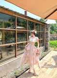 MQTIME  -  Elegant Seaside Vacation Floral Printed Dress Summer Off Shoulder Women Camisole Dress Slim Casual Ruffles Fairy Dress
