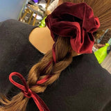 Mqtime Korea Vintage Velvet Long Headbands for Women Girls Scrunchie Colorful Bow Knot Hair Bands Cute Hair Accessories New