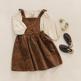  MQTIME  -  Autumn New Girls Corduroy Brown Strapless Dress Retro Casual Back Cross Straps Elastic Waist Sleeveless Dresses Kids Clothes