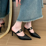 MQTIME  -  Summer Mules Shoes Woman 2025 Leather Point Toe High Heels Party Dance Shoes Slipper Sexy Designer Slides Ladies Sandals