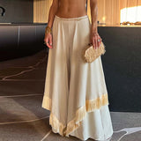 MQTIME  -  Holiday Tassel Design Wide Leg Trousers Streetwear Elegant Loose Flare Pant Women Simple Elegant Solid Color Ethnic Pants