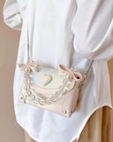 MQTIME  -  Sweet Pink Messenger Bag Women Fairycore Aesthetic Handle Pearl Chain Crossbody Bags Ladies Harajuku Heart Y2k Hand Bag