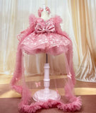 MQTIME  -  Baby dress first birthday party trailing bow with small flying sleeves elegant high-end mesh girl princess dress