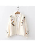 MQTIME  -  Japanese Mori Girl Autumn Winter Women Sweater V Neck Beige Blue Knitted Cardigan Elegant Floral Embroidery Warm Sweet Outerwear