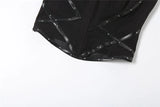 MQTIME  -  Puss Sexy Hipster 2-Piece Set Women Irregular Mesh Patchwork Camisole+Pu Bandage Peach Hip Skirt Slim Midnight Streetwear