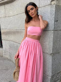 MQTIME  -  Women Tube Top Skirt Set Sexy Off Shoulder Suspenders Blouse Loose Elastic Waist Skirts Female Suits 2025 Summer Lady Outwear