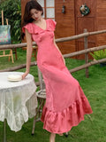 MQTIME  -  New Summer French Vintage Midi Dresses for Women V-neck Ruffles A-line High Split Party Dress Prom Robe Elegant Vestidos Mujer